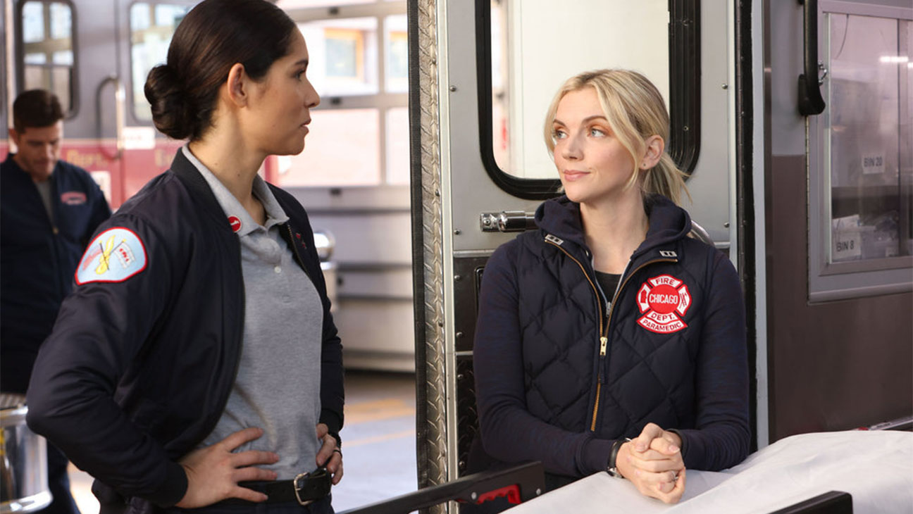 Miranda Rae Mayo as Stella Kidd, Kara Killmer as Sylvie Brett in Chicago Fire.